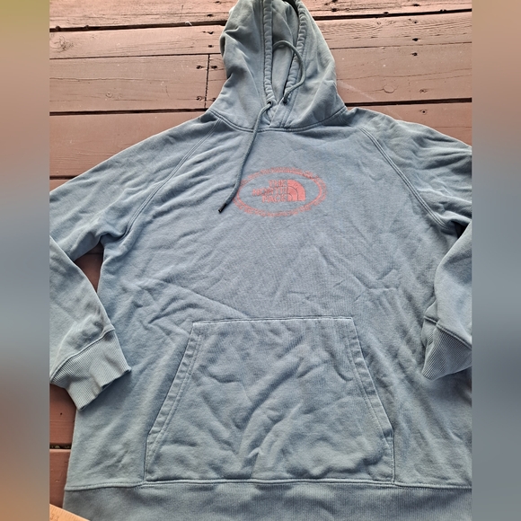 The North Face Tops - The North Face Blue Hoodie with Pink Logo
